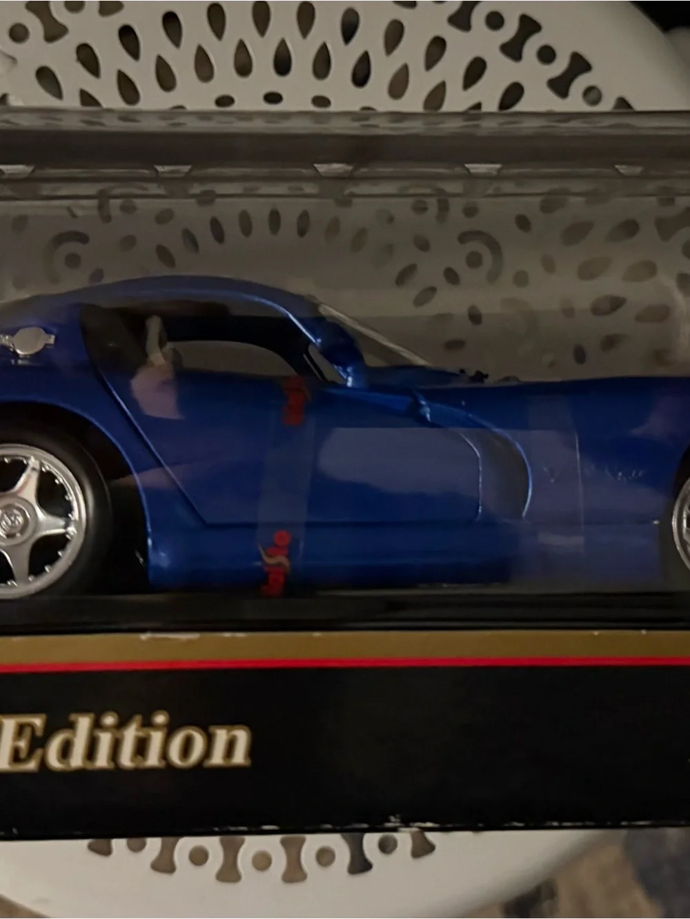 Special Edition Blue Sports Car Toy with White Stripes